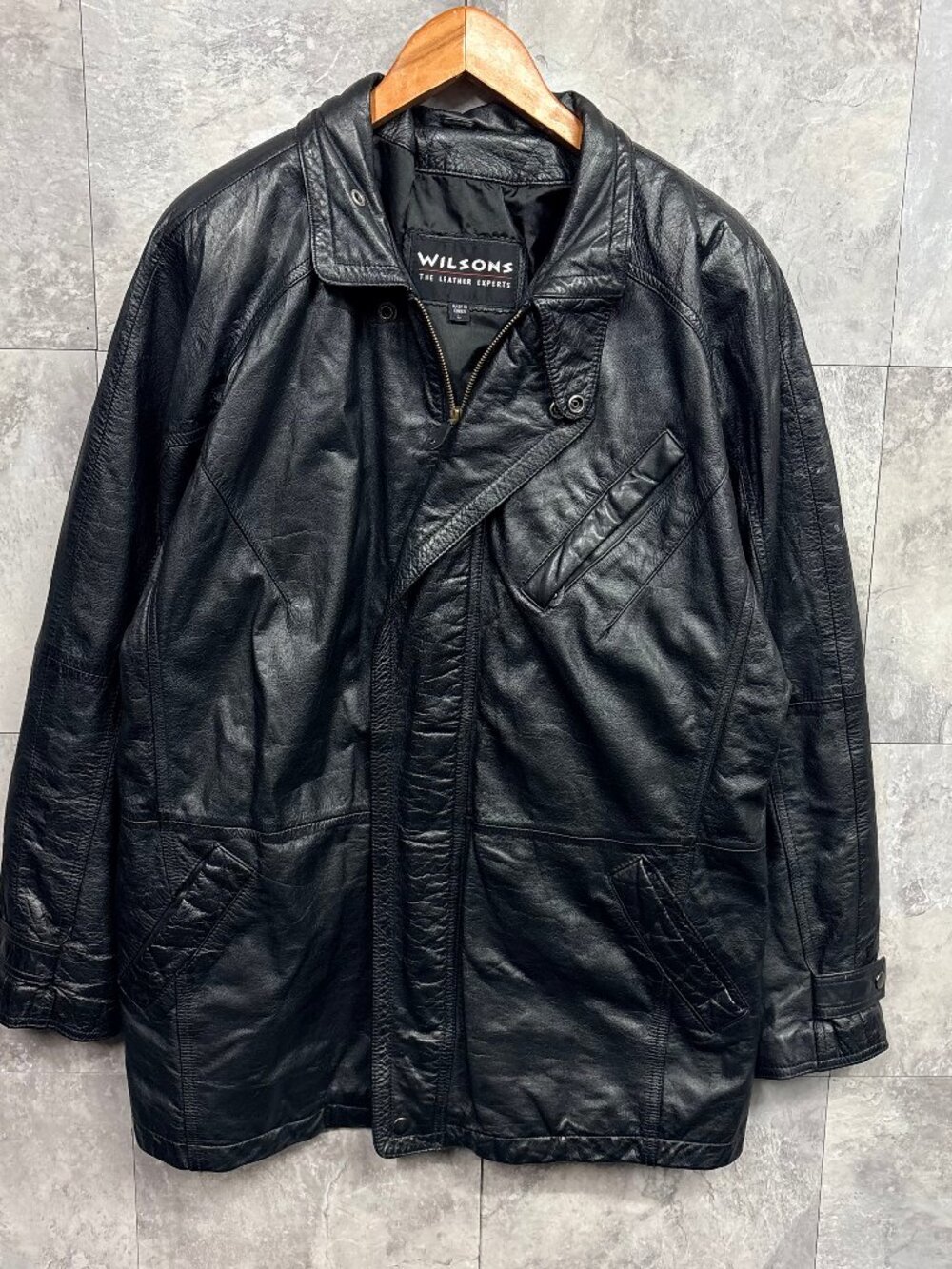 Wilsons Leather Black Moto Coat Jacket Large